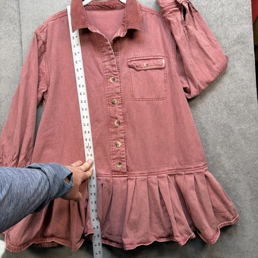 Free People Connor Mini Dress Corduroy Button‎ Front Pink Small